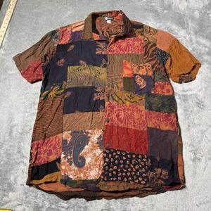 VTG 90s Mens M Tanami Handmade Indonesian Patchwork Sun Hawaiian Color Block